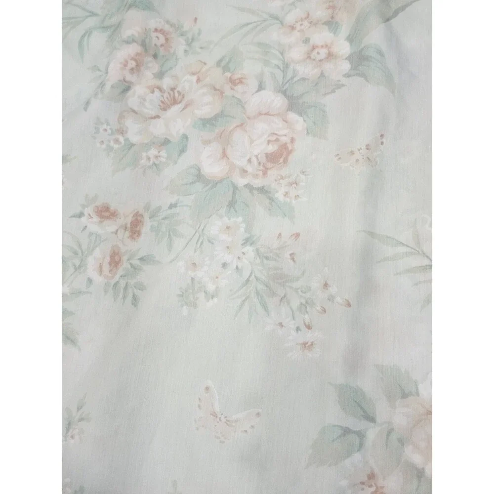 Vintage J.P. Stevens floral full flat sheet ruffle lace mint green 82x94
